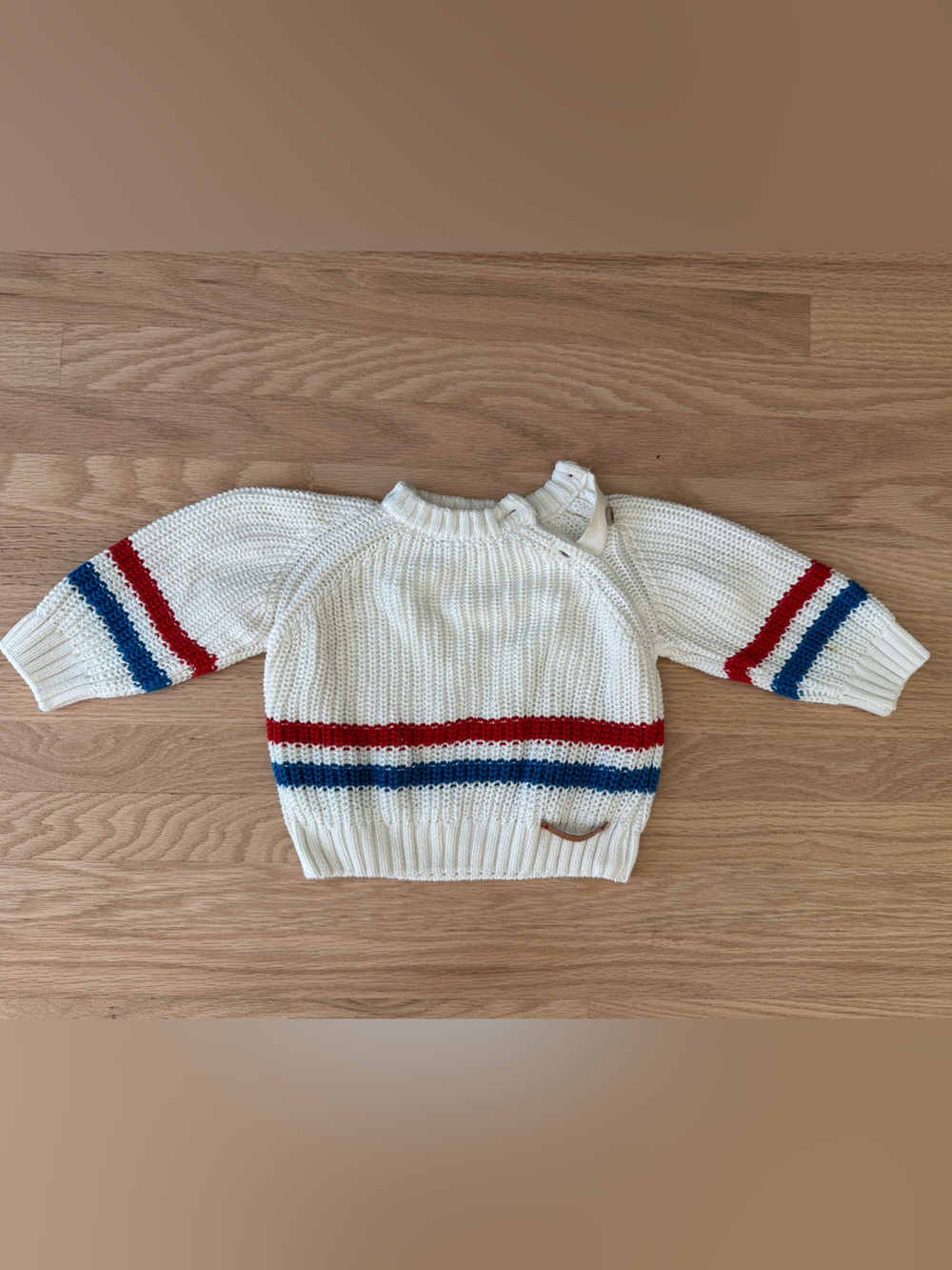 Piupiuchick Cream Knit Kids Sweater with Red & Blue Stripes